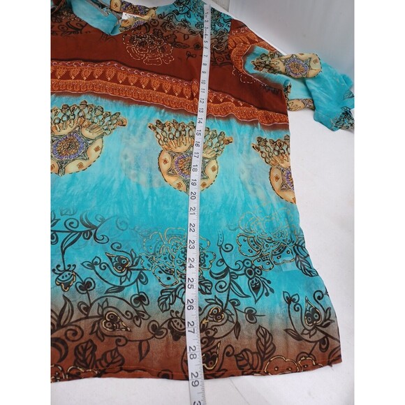 Cato Chiffon Blouse Turquoise Brown Gold Sz 22/24W - Picture 8 of 11